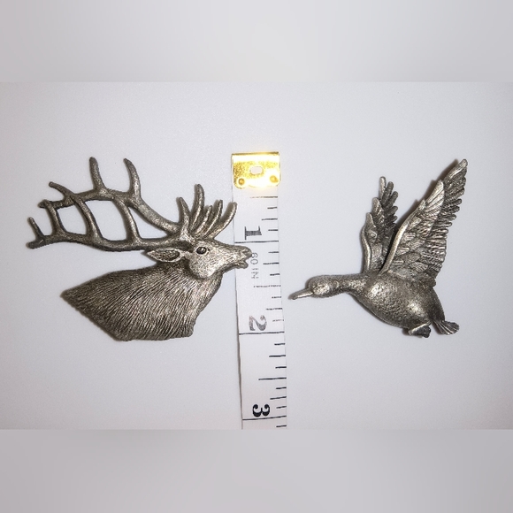 Lot 2 Pewter Animal Nature Pin Brooch Goose Duck Buck Deer - Picture 5 of 6
